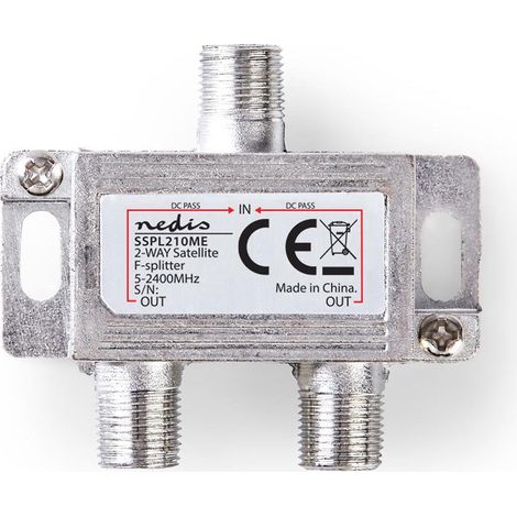 Divisor de satelite 5 2400mhz 65db numero de entradas 1 numero de salidas 2 impedancia 75 ohmios cinc plata (1/4)