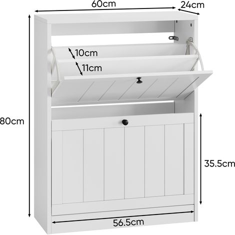 Scarpiera bianca da 60 cm, scarpiera autoportante in stile moderno di metà secolo, scarpiera a scomparsa con 2 cassetti a ribalta, adatta per corridoi e ingressi. (1/5)