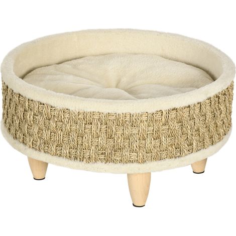 Panier rond chien sur pieds style cosy chic grand confort coussin moelleux intégré Ø 48 x 24,5H cm beige