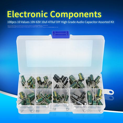 100 condensateurs électrolytiques audio de 10 V à 63 V, de 10 µF à 470 µF, répartis en 10 types différents. (1/5)