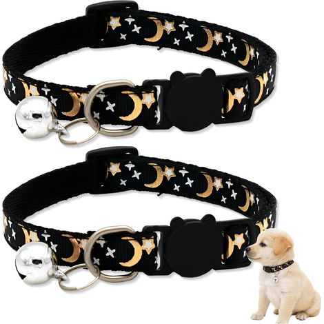 2 Collier Chat, Collier Chaton réfléchissant avec Clochette, pour éviter Les Accidents la Nuit (Noir). (1/5)