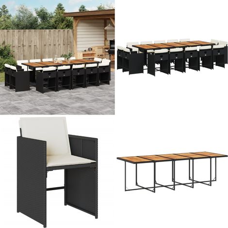 15-tlg. Garten-Essgruppe mit Kissen Schwarz Poly Rattan - Gartensessel - Gartenstühle - Gartenmöbelset - Outdoor Möbel - Terrassenmöbel - Home & Living (1/5)