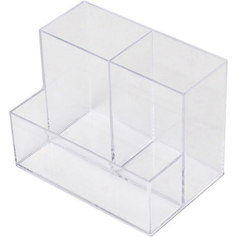 Porte-crayons en acrylique transparent à plusieurs compartiments, boîte de rangement de bureau pour fournitures scolaires et domestiques, idéale pour le bureau, l'école et la maison. (1/5)