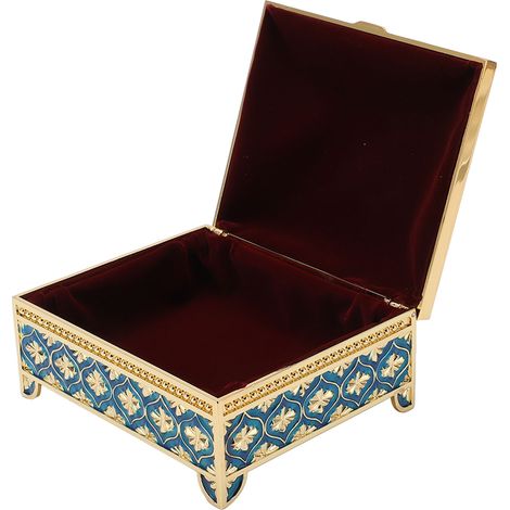 Coffret à Bijoux Vintage Métal Rose Gaufrée, Boîte de Rangement Carrée Monocouche Style Européen, Décoration Maison, Cadeau Bleu (1/5)