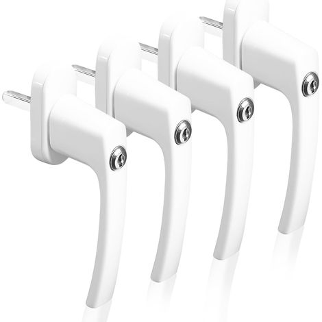 Lot de 4 Poignées de Fenêtre avec Sécurité Enfant – Poignée Fenêtre et Porte-Balcon en Aluminium Blanc Tige 35mm Robuste et Facile à Installer (avec clé) (1/5)