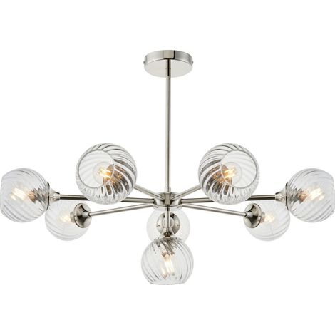 Endon Allegra Lampadario a soffitto a 8 luci con paralume in vetro multibraccio in nichel brillante (1/5)