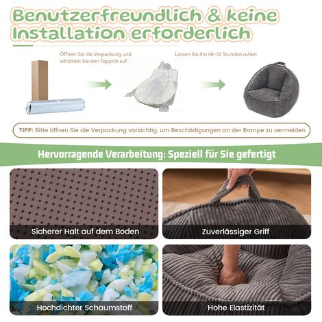 Pouf, pouf moelleux et confortable, idéal pour les salles de jeux, les coins lecture, les salons et les chambres d'enfants, pour garçons et filles – petit (gris clair) (1/4)