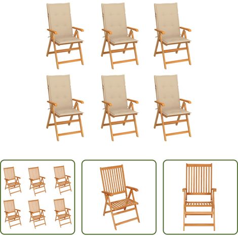 Chaise de jardin teck - Chaises de jardin lot de 6 avec coussins beige Bois teck massif (1/5)