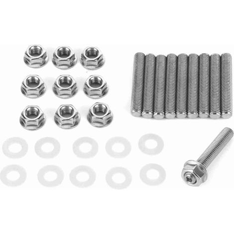 Kit de pernos espárragos de colector de escape de acero inoxidable compatible con Honda Acura B/C/D/F/H/K - 10 piezas (1/4)