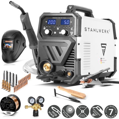 STAHLWERK Schweißgerät MIG/MAG 200 ST – Vollausstattung – IGBT-Inverter mit 200A, Schutzgasgerät mit synergischem Drahtvorschub, FLUX (Fülldraht) geeignet, Lift-TIG & MMA (E-Hand/ARC) funktionsfähig