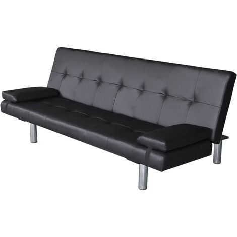 Divano letto regolabile con due cuscini in ecopelle nera 020020589