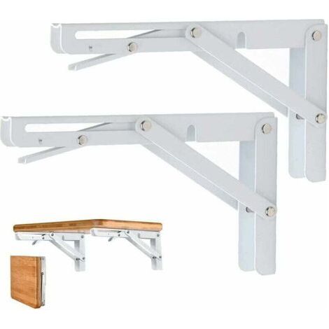 Console pour étagère Lot de 2 Equerre Etagere 300mm, Support Console Pliable, Acier Inoxydable Equerre Rabattable Murale, 60KG/132lbs Porteur Blanc (1/5)