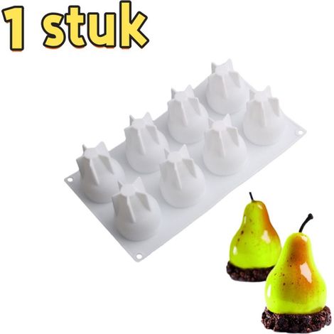 pear-shaped silicone cake mold with 8 cavities and non-stick coating, 29.5 x 17 x 7 cm, for mousses, desserts and pastries, white (1/4)