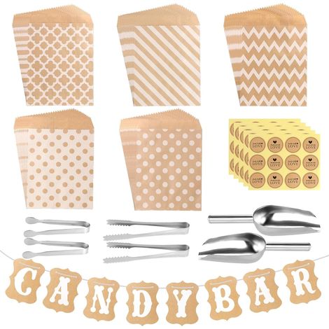 Petit Pochette Cadeau Papier, Sac Cadeau Anniversaire Petit, Sachet Bonbon Sachet Kraft, Autocollants, Pinces À Glaçons, Cuillères À Glace, Candy Bar Banderole Guirlande pour Noel (1/5)