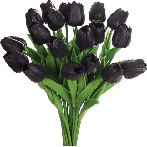 Bouquet de 24 tulipes artificielles en latex, fleurs artificielles au toucher réaliste, bouquets à faire soi-même, noir (1/5)
