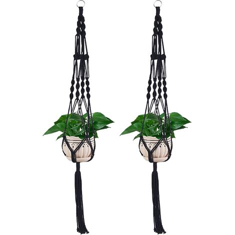 Lot de 2 suspensions pour plantes en macramé bohème 99 cm 39 pouces, avec anneau métallique (1/5)