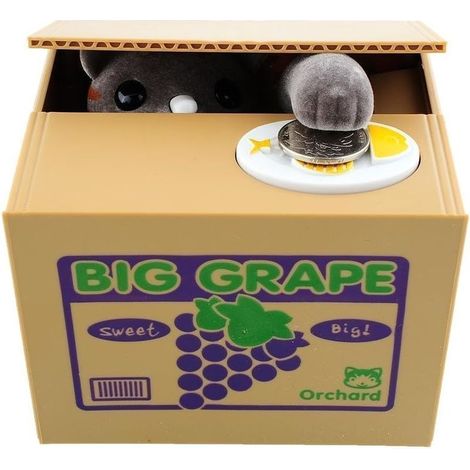 Tirelire de Chat, Tirelire Boîte Volent l'argent Automatic Boîte Monnaie Tirelire Automatique avec Son, Tirelire divertissante de Chat Qui Vole Argent, Jouets pour Enfants,Gris