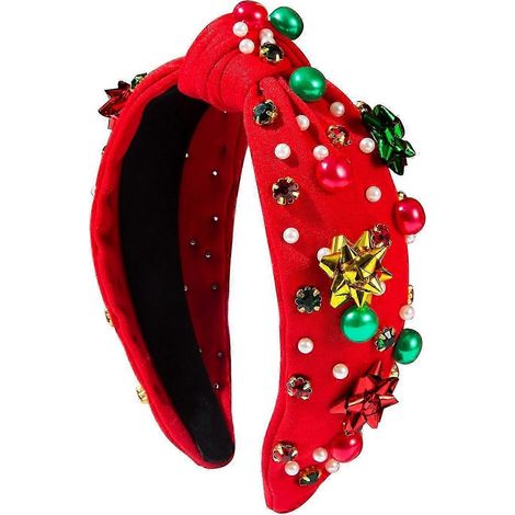 Haarreif für Damen, Strasssteine, Kunstperlen, Weihnachtsstirnband, Rot-Grün-Patchwork-Farbe-Red (1/5)