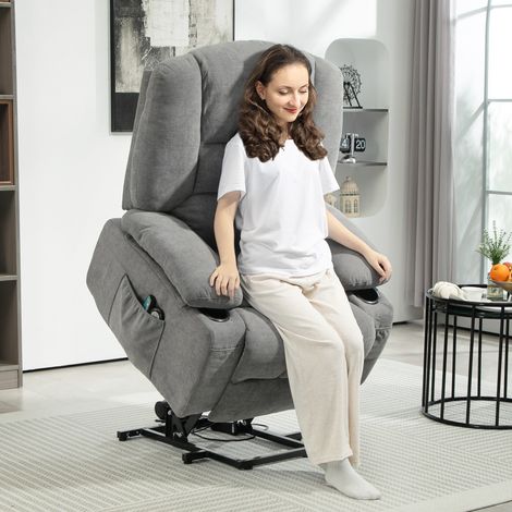 Sillón Relax Eléctrico, Ayuda para Levantarse, Función Reclinable con Masaje de 8 Puntos y Calefacción, Poliéster Gris Oscuro (1/5)