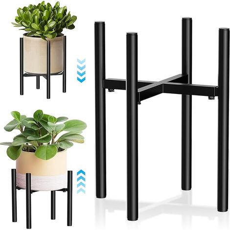 NOLUXA Support de fleurs, réglable, en métal, noir, pour l'intérieur et l'extérieur, pour pots de fleurs de 20 à 35 cm (1/5)