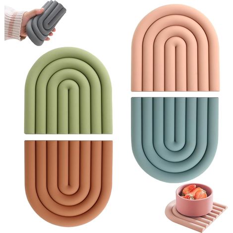 4 Pièces Dessous de Verre en Silicone Arc en Ciel, Evidement Dessous de Plat en Silicone, Antidérapant et Résistant la Chaleur Dessous (1/5)