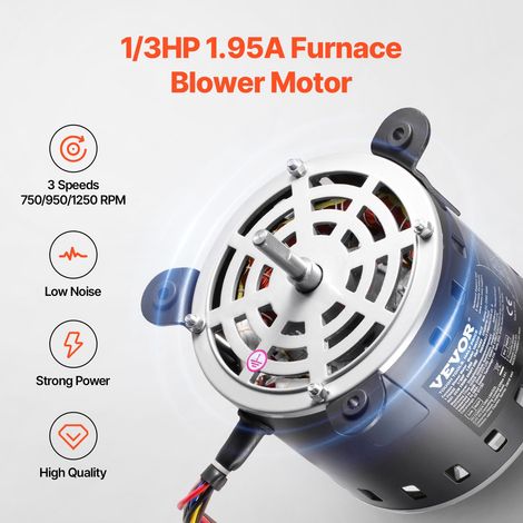 Moteur Ventilateur Four, 1/3 CV 1,95 A, 3 Vitesses 1250/950/750 tr/min, Diamètre d'Arbre 10 mm, Longueur d'Arbre 20 mm, ROT CCW à Partir de l'Extrémité de l'Arbre, Condensateur CBB60 15 μF/450 V (1/5)