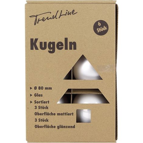 Trendline Christbaumkugeln Glas Ø 8cm 6Stk Weihnachtskugeln Weihnachtsbaumkugeln