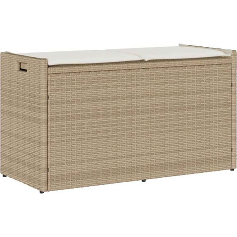 Banc de rangement extérieur coussin beige 100 cm résine tressée vidaXL (1/6)