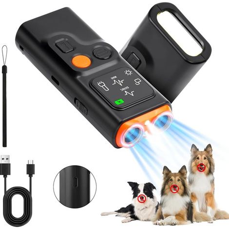 Anti Aboiement Chien Répulsif à Ultrasons Chien, Dispositif Anti Aboiement Chien avec 2 Modes et Stroboscope, Rechargeable Dispositif Dissuasion Portée de 10 M, Petit et Grand Chien