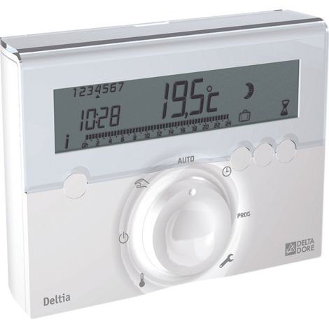 Thermostat programmable filaire Deltia 8.00 – Alimentation 2 piles LR03 – Programmation hebdomadaire – Indice de protection IP30