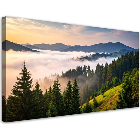 Stampe su Tela, Foresta montagne nella nebbia paesaggio, 80x40 (1/5)