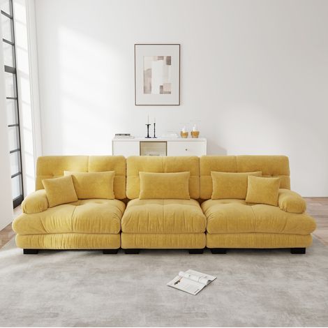 Sofá rinconera modular de 3 plazas en chenilla amarilla con asiento profundo HAVRYA (1/5)