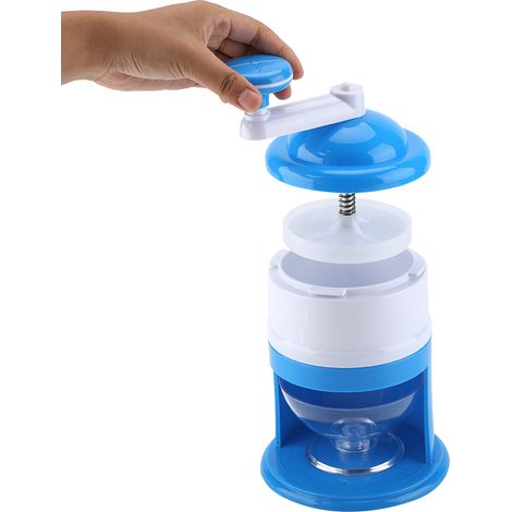 Tragbare, manuelle Eiscrusher-Maschine für selbstgemachte Slush-Eis, ABS und Metall, mit Servieraufsatz, 27,5 cm, Weiß/Blau (1/5)