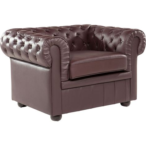 Poltrona vintage in pelle marrone Chesterfield