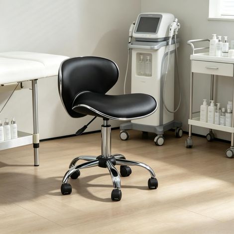 Tabouret de travail à roulettes, hauteur réglable 44-56 cm avec dossier, pivotant à 360°, tabouret confortable pour atelier, bureau, coiffure et espace de travail (1/5)