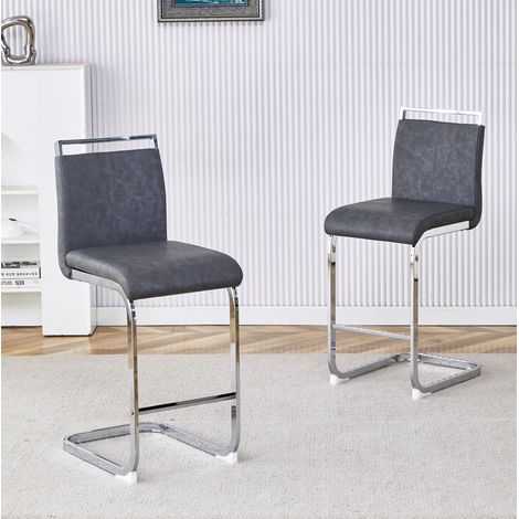 Set di 2 sgabelli da bar con schienale in PU grigio scuro e struttura in metallo argento DESVIAE (1/5)