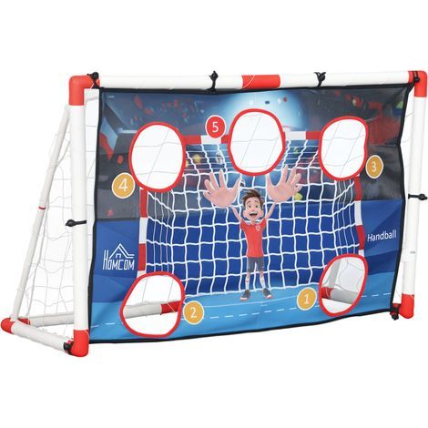 Cage de handball enfant exterieur but 5 zones cibles ballon de handball gonflable pompe 116 x 48 x 76 cm blanc (1/5)