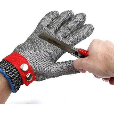 Gant Anti Coupure, Gants Jardinage, Maille d'acier Inoxydable, Protection de Niveau 5, Gant de Travail pour Abattage, Sculpture Sur Bois, Boucher (Taille XL) (1/5)