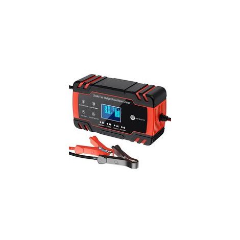 Chargeur de batterie intelligent 12 V/24 V 8 A - Mainteneur de batterie portableBatterie SLA (8-100 Ah) (noire/rouge) - Avec écran LCD et fonction d'auto-réparation - Convient aux voitures et camions (1/5)