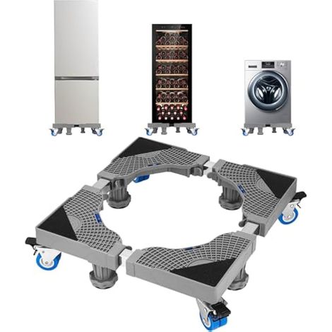 Base pour machine à laver, 4 roulettes, support pour réfrigérateur et sèche-linge, charge 260 kg, réglable, antidérapant et amortisseur de chocs (réglable : 41-66 cm) (1/5)