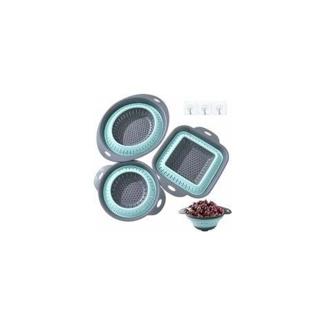Juego de 3 coladores plegables de silicona, retráctiles y extensibles - 3 tamaños, cesta coladora plegable, ideal para pasta, verduras, cesta de frutas portátil, fácil de limpiar - Crezuo
