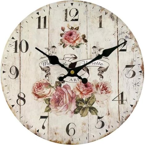 Horloge murale silencieuse de style vintage - Diamètre de 34 cm (14 po) (1/4)
