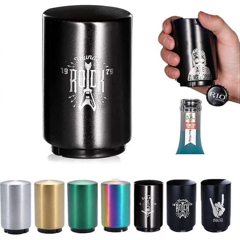Ouvre-bouteille automatique. Ouvre-bouteille à bouton-poussoir en acier inoxydable, convient pour le vin, la bière et la limonade. (1/5)