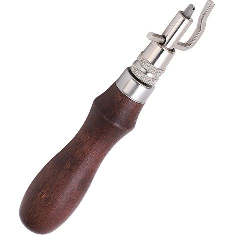 Outil multifonctionnel 7 en 1 pour rainurer le cuir, manche en bois durable et tête en métal. Outil de biseautage du cuir facile et stable, idéal pour les travaux manuels en cuir. (1/5)