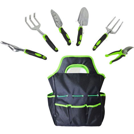 Outils de Jardinage 6 Pièces Ensemble de Jardinage Inoxydable Kit Jardinage Outillage de Jardin avec Fourche,Sarcloir,Sécateurs, Griffe,Pelle à Terreau,Pelle Jardinage,Sac de Rangement