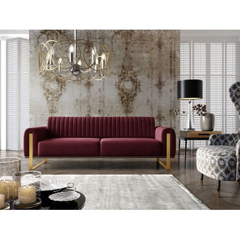 Sofa Designersofa VALERIE 3-Sitzer in Stoff Elisa Velvet Bordeauxrot (1/5)