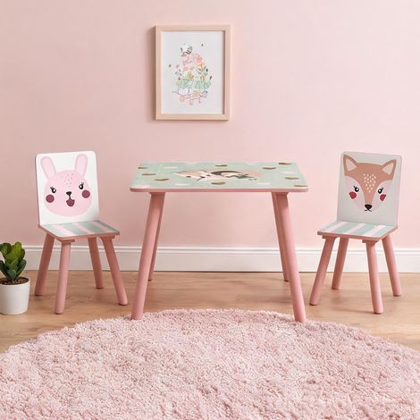 Table et chaises enfant pin 60 x 60 cm rose coloris rose en pine (1/5)