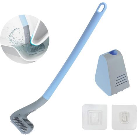 Nouveau Manche Long Brosse Toilette Golf, Brosse et Support en Silicone à 360 Degrés, Brosse Nettoyante Flexible pour Le Nettoyage, Brosse de Toilette Murale pour La Maison (Bleu) (1/5)