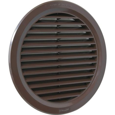 1 Grille de ventilation, ronde, plastique marron, diamètre 238 mm, avec filet anti-insectes, pour mur (1/4)