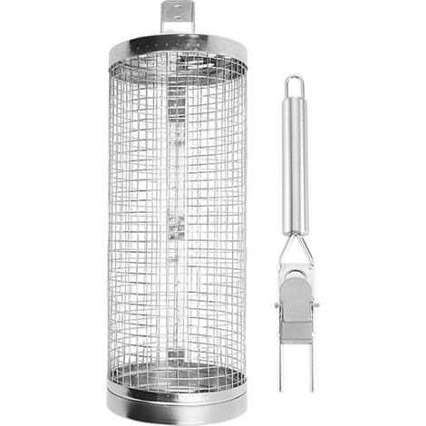 BBQ Rolling Grilling Basket for outdoor grill, Filet cylindrique en acier inoxydable pour légumes et mea (32.5×9.5×2.6cm) (1/5)